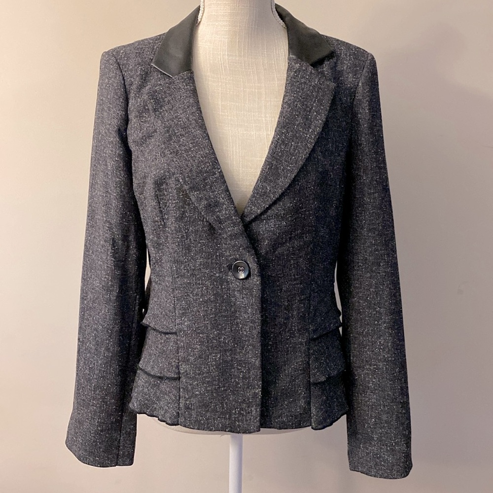 Fashion Bug women’s coat jacket weed black gray, faux leather collar, size 8